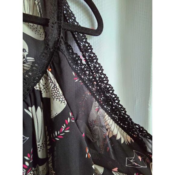 Rebecca Minkoff Blouse I Large I Cold Shoulder Shirt Top V Neck Lace Birds Black - Picture 5 of 7
